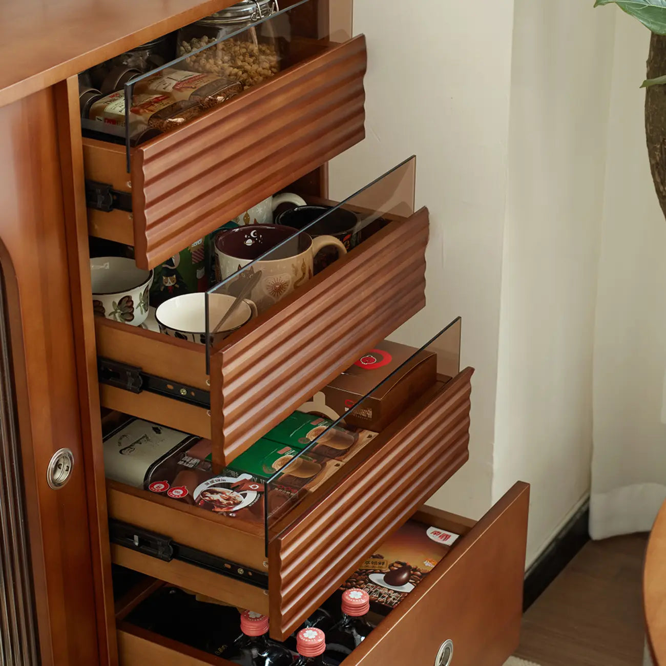 Scandinavian Brown Wooden Buffet Table with Storage