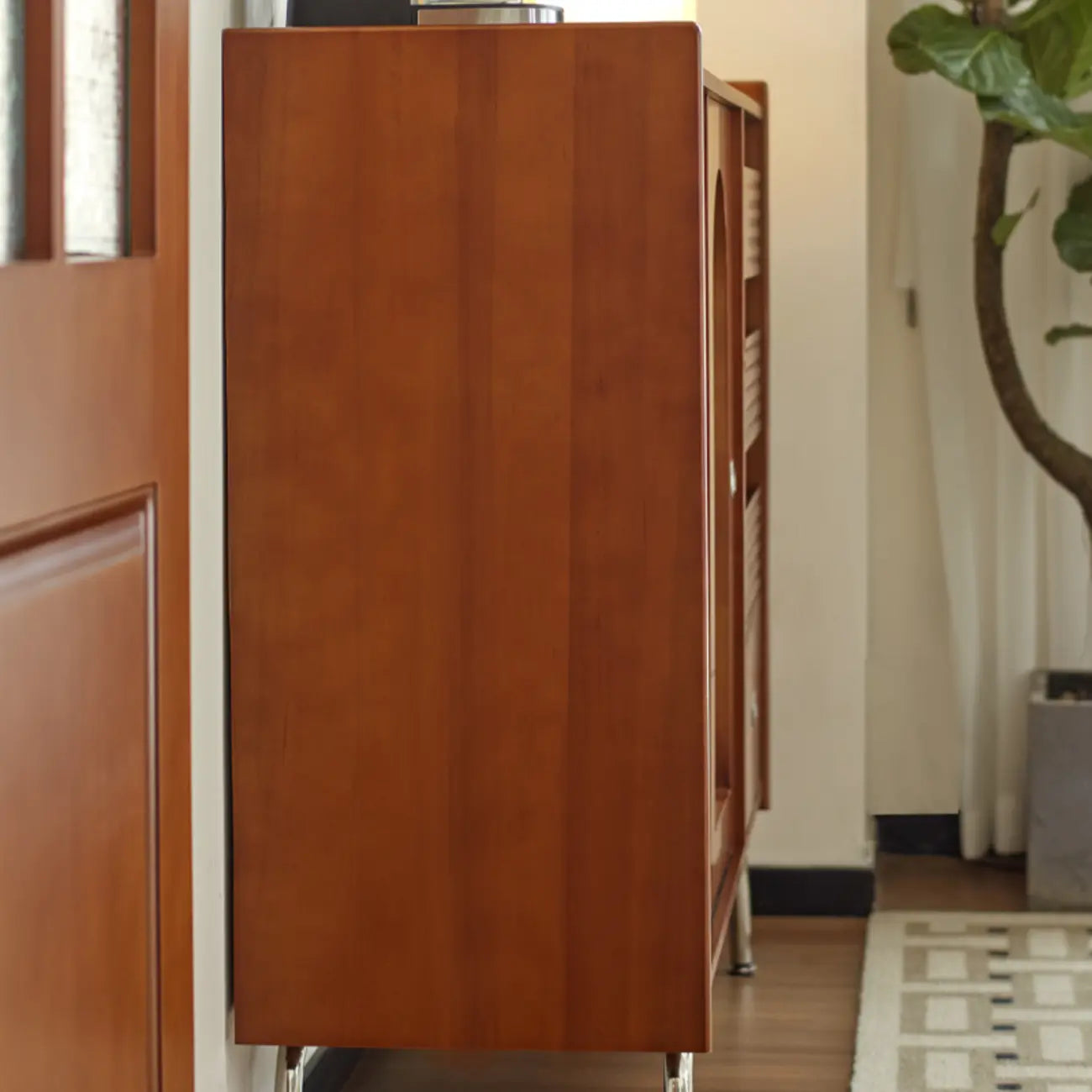 Scandinavian Brown Wooden Buffet Table with Storage