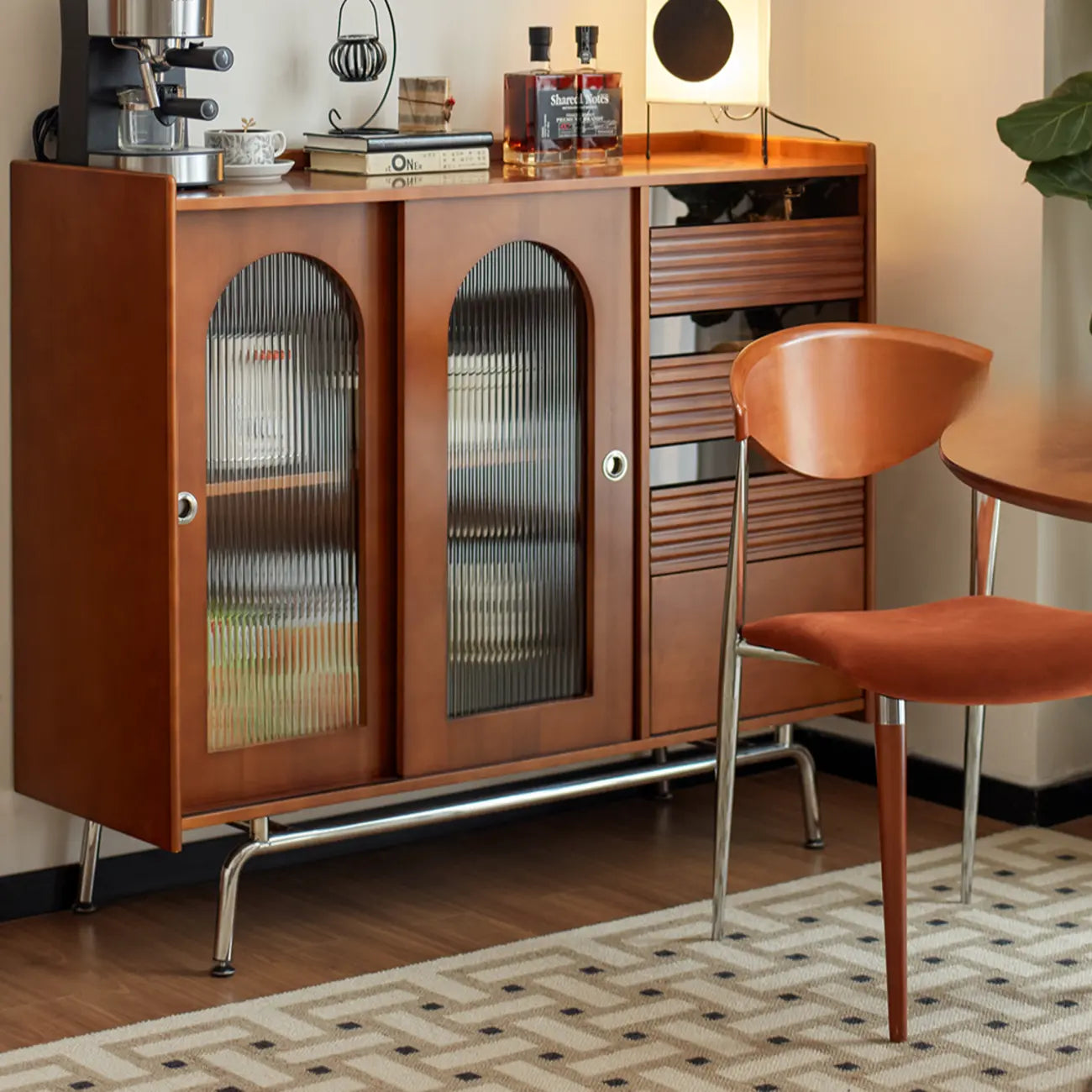 Scandinavian Brown Wooden Buffet Table with Storage
