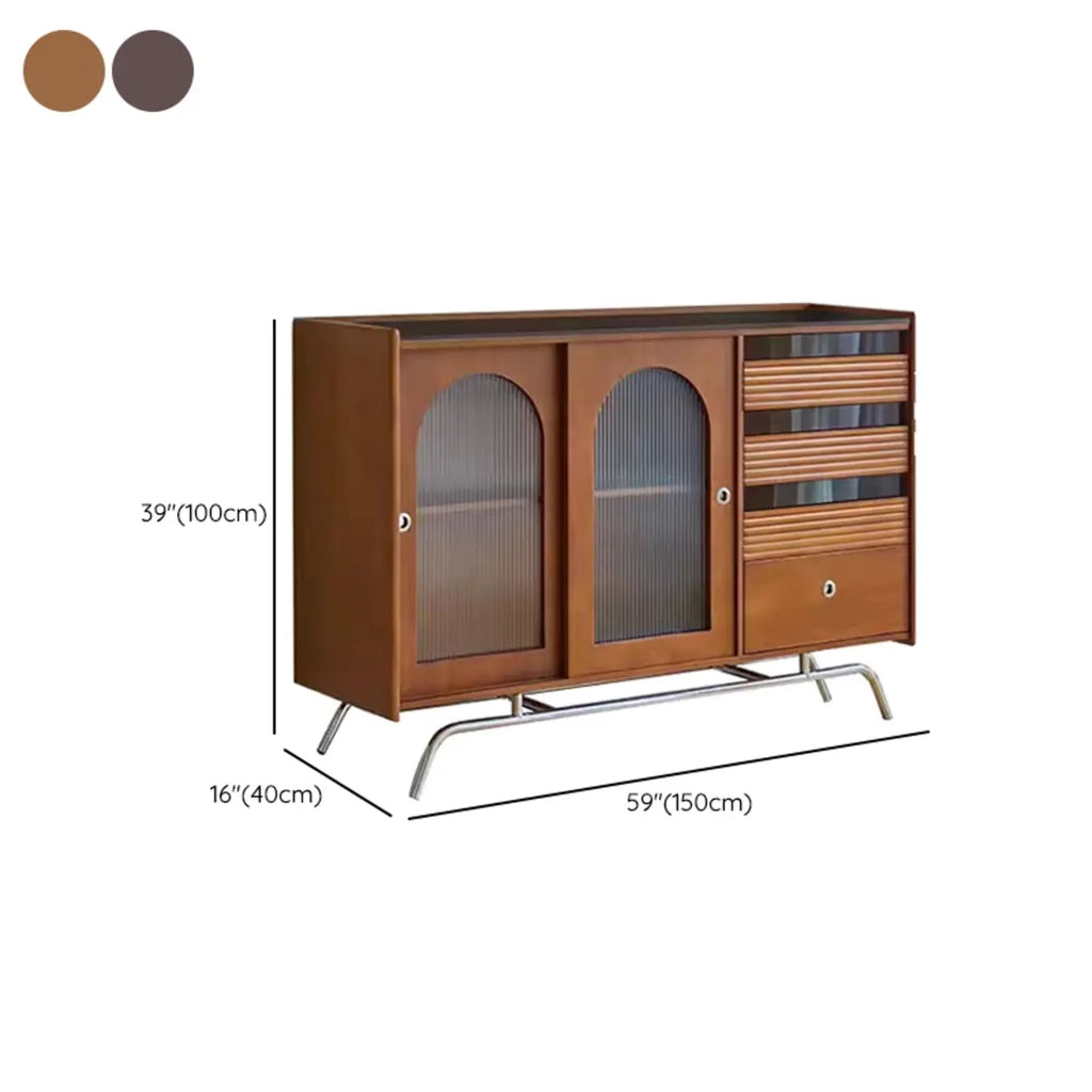 Scandinavian Brown Wooden Buffet Table with Storage