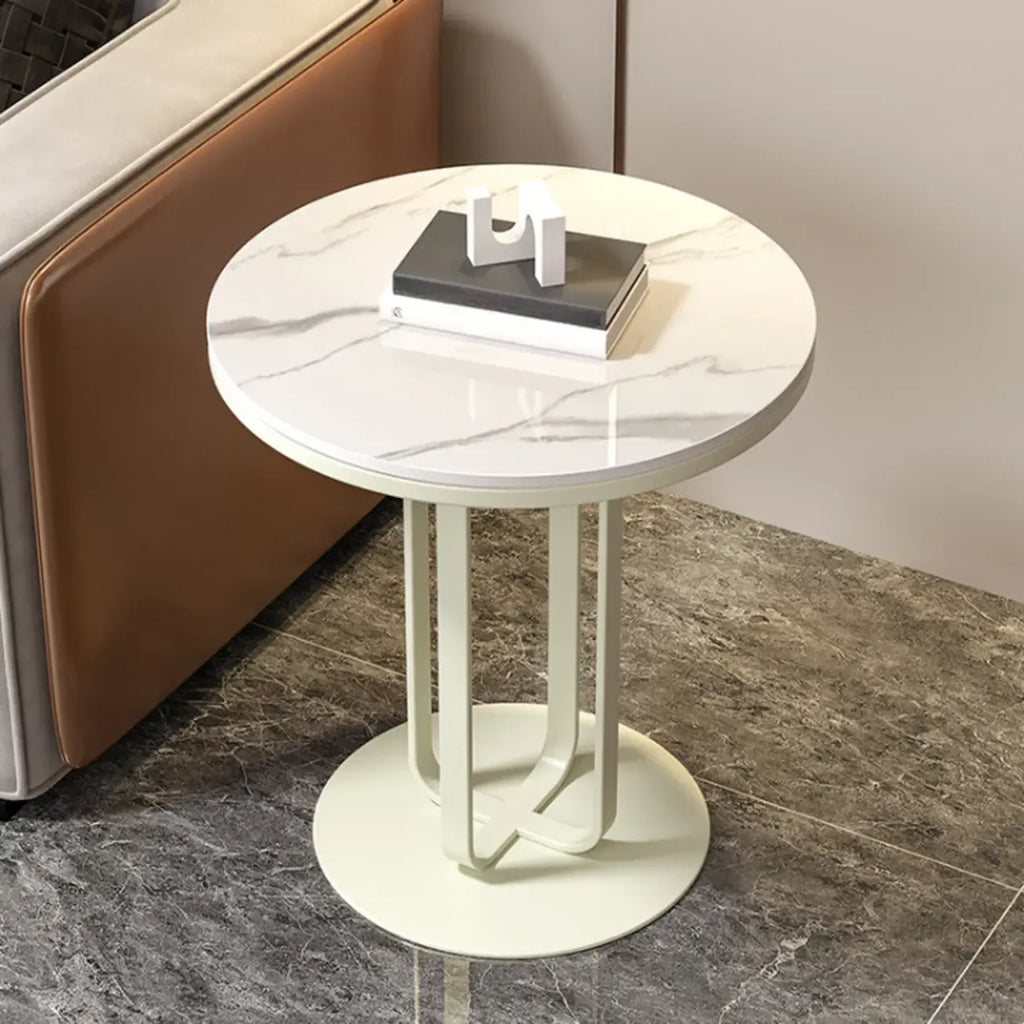Modern Round White Sintered Stone Side Table for Living Room