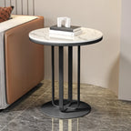 Modern Round White Sintered Stone Side Table for Living Room