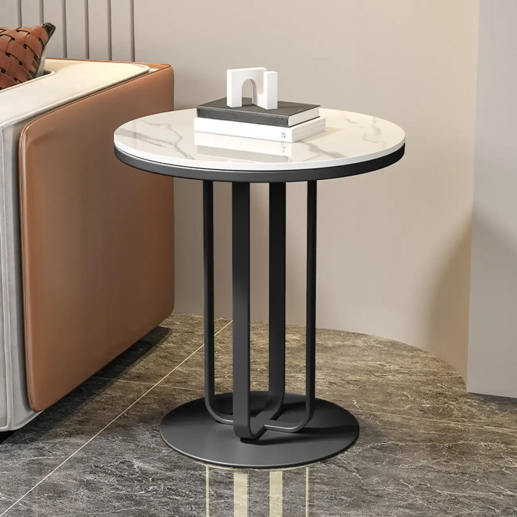 Modern Round White Sintered Stone Side Table for Living Room