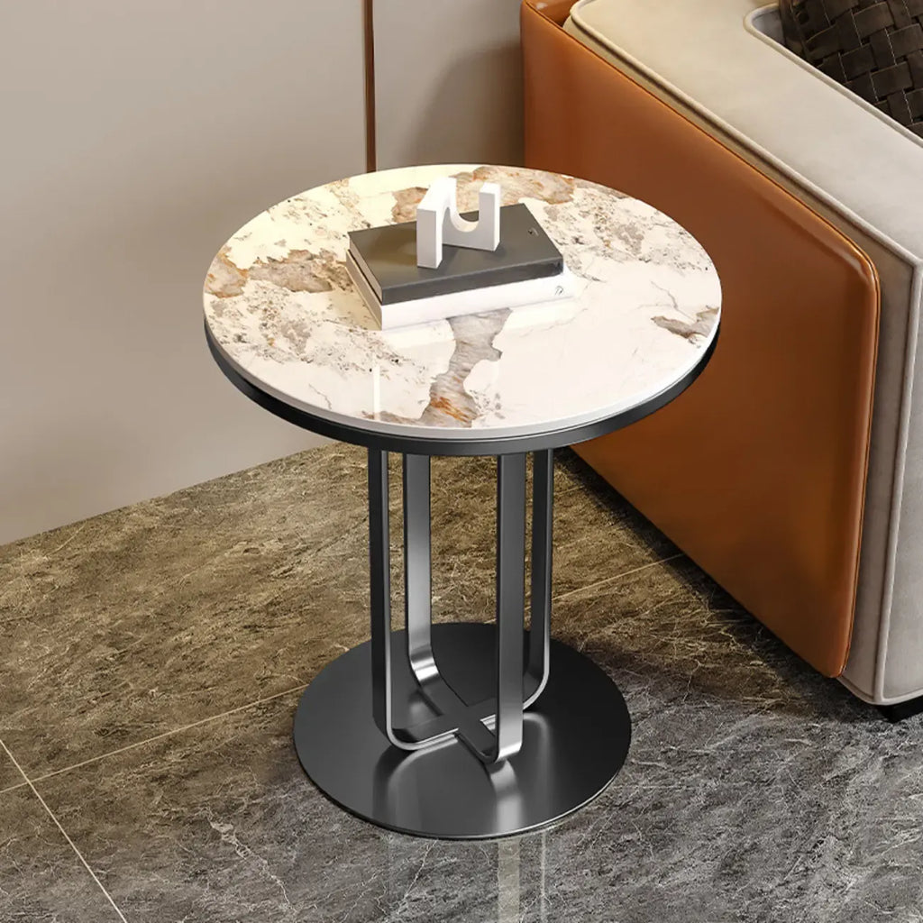 Modern Round White Sintered Stone Side Table for Living Room