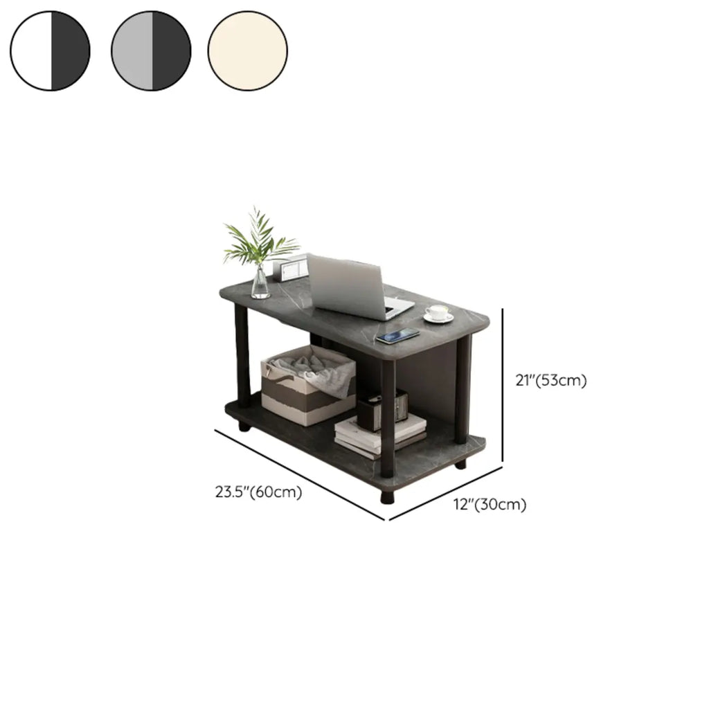 Square White Wood Side Table with Shelf