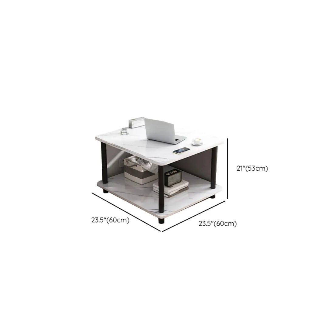 Square White Wood Side Table with Shelf