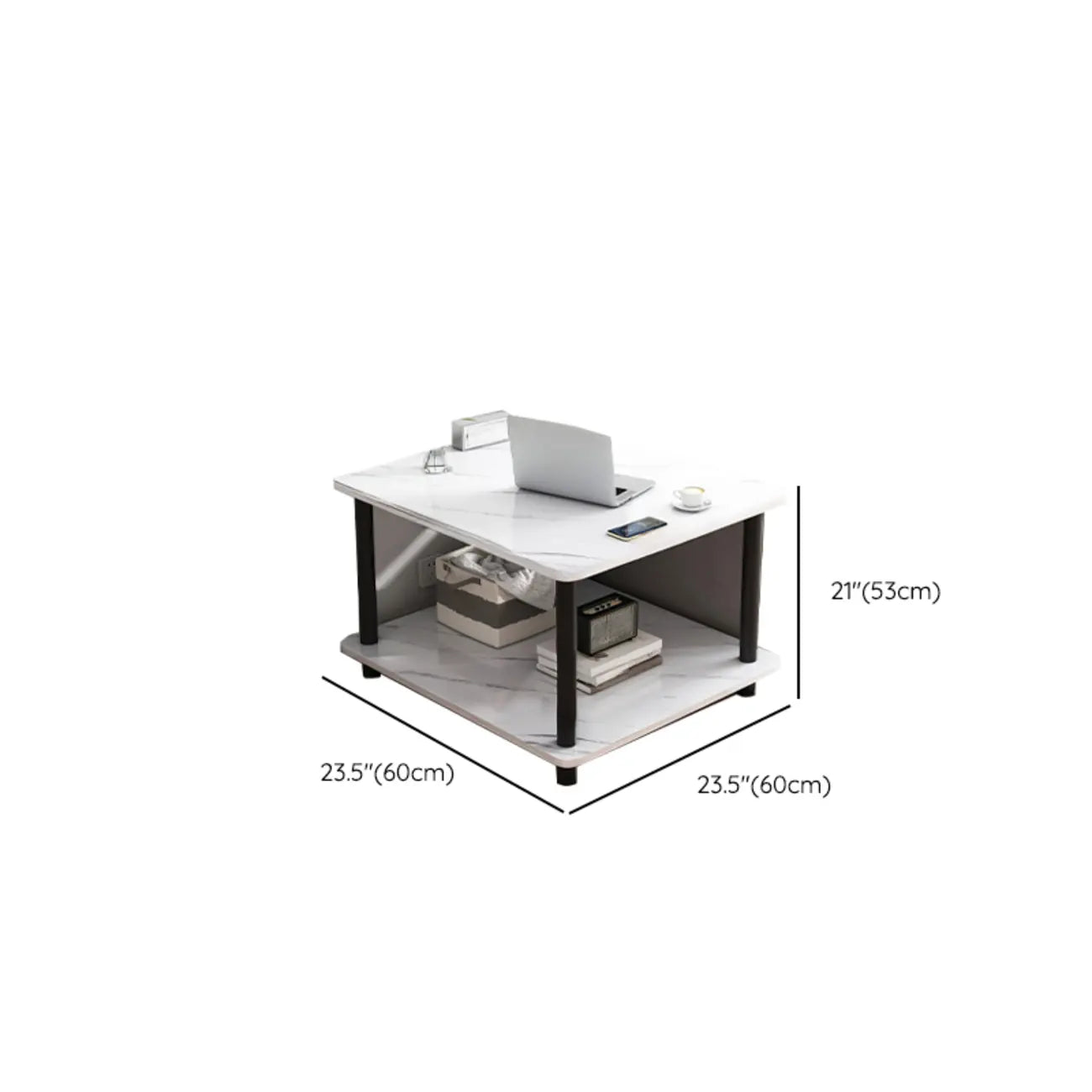 Square White Wood Side Table with Shelf