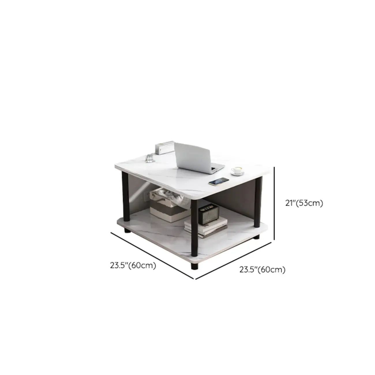 Square White Wood Side Table with Shelf