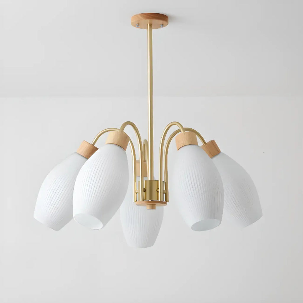 Modern Adjustable White Chandelier with Glass Shades