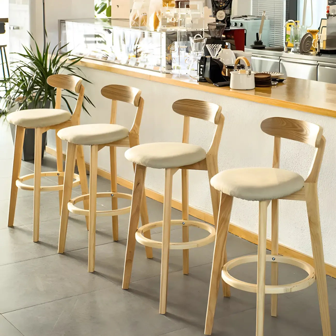 Wooden Upholstered Low Back Bar Height Stools Set of 2