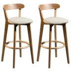 Wooden Upholstered Low Back Bar Height Stools Set of 2