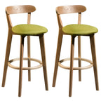 Wooden Upholstered Low Back Bar Height Stools Set of 2