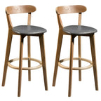 Wooden Upholstered Low Back Bar Height Stools Set of 2