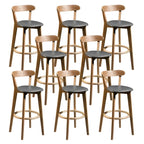 Wooden Upholstered Low Back Bar Height Stools Set of 2
