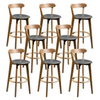 Wooden Upholstered Low Back Bar Height Stools Set of 2