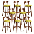 Wooden Upholstered Low Back Bar Height Stools Set of 2
