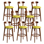 Wooden Upholstered Low Back Bar Height Stools Set of 2