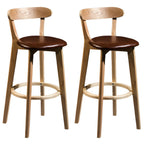 Wooden Upholstered Low Back Bar Height Stools Set of 2