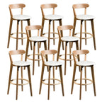 Wooden Upholstered Low Back Bar Height Stools Set of 2
