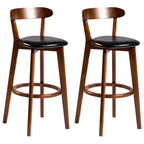 Wooden Upholstered Low Back Bar Height Stools Set of 2