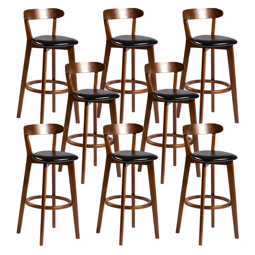 Wooden Upholstered Low Back Bar Height Stools Set of 2