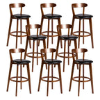 Wooden Upholstered Low Back Bar Height Stools Set of 2
