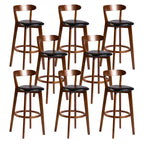 Wooden Upholstered Low Back Bar Height Stools Set of 2