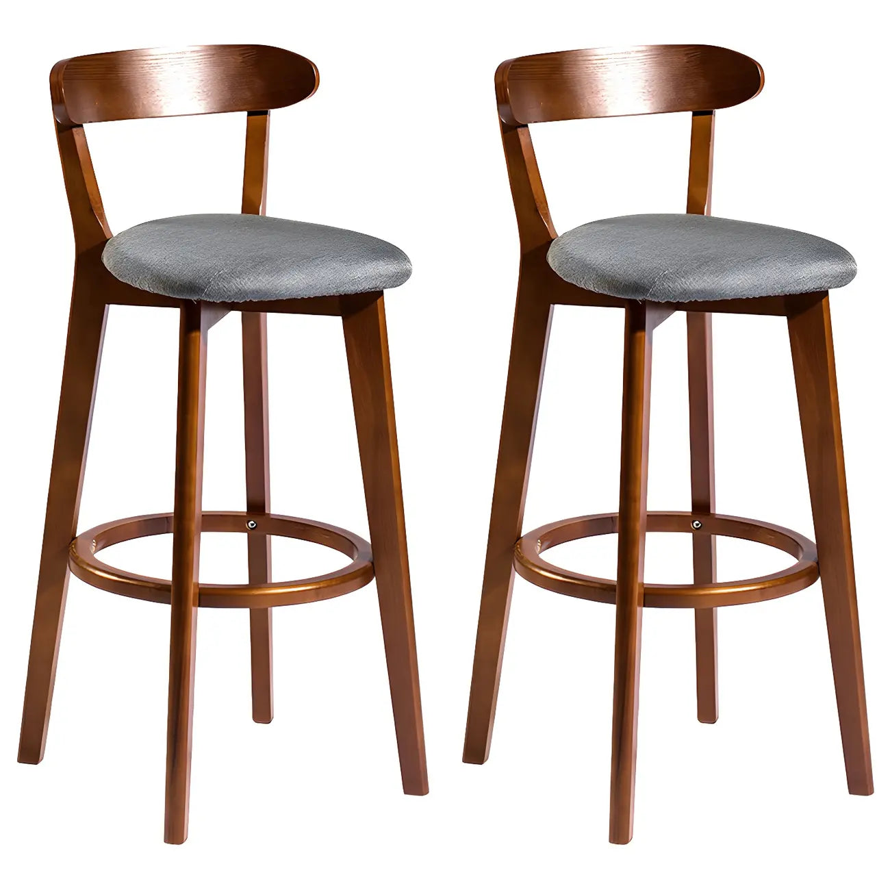 Wooden Upholstered Low Back Bar Height Stools Set of 2
