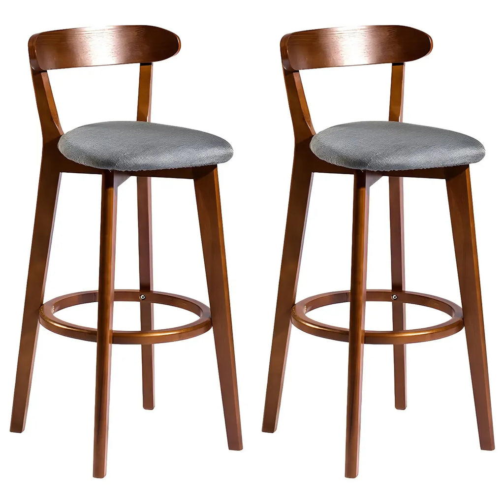 Wooden Upholstered Low Back Bar Height Stools Set of 2