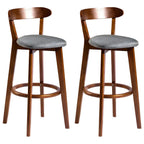 Wooden Upholstered Low Back Bar Height Stools Set of 2