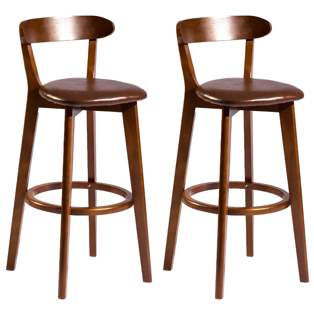 Wooden Upholstered Low Back Bar Height Stools Set of 2