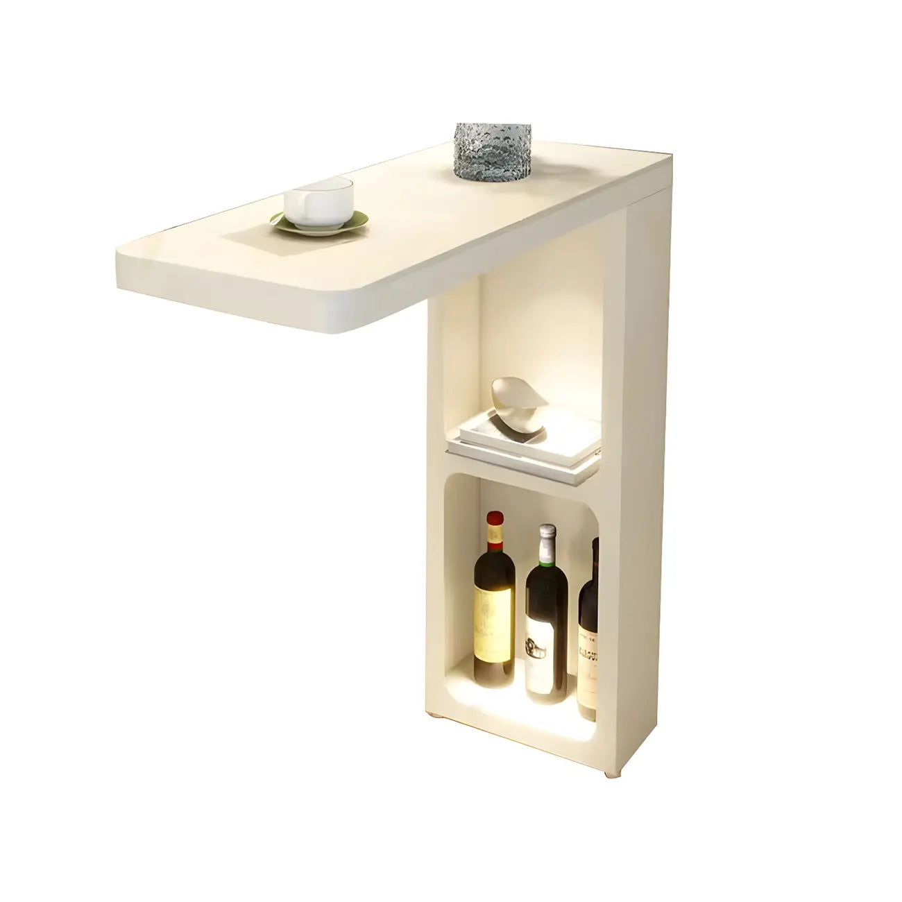 Decorative White Bar Table with Storage Shelves for Living Room