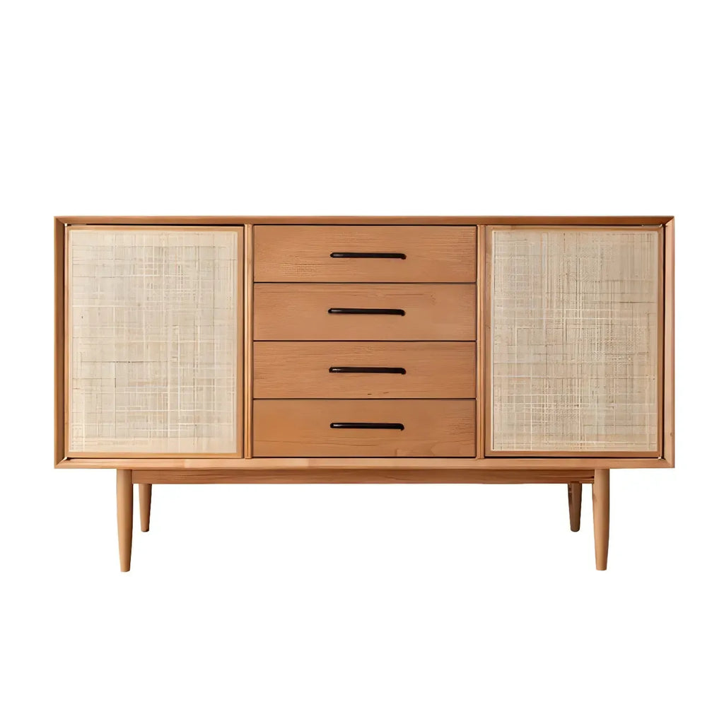 Classic Rattan Wood Sideboard with Storage for Dining Room