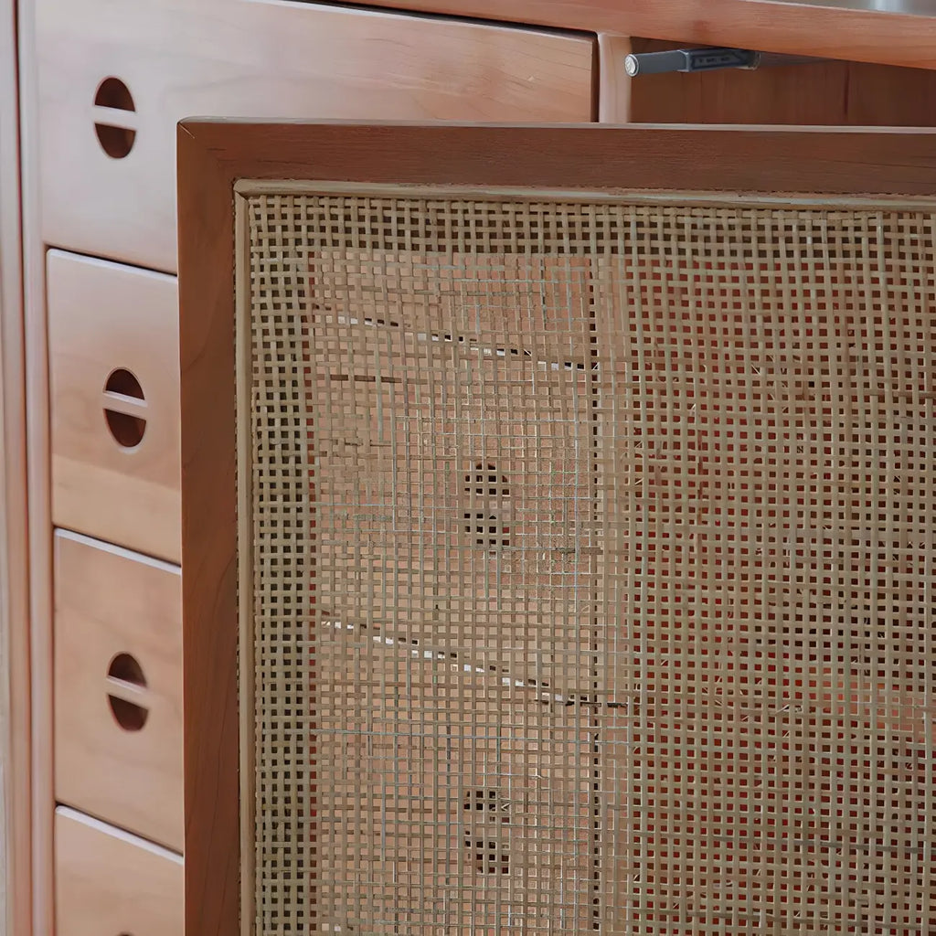 Classic Rattan Wood Sideboard with Storage for Dining Room