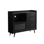 Modern 3 Drawer Buffet Table with Glass Doors in Black