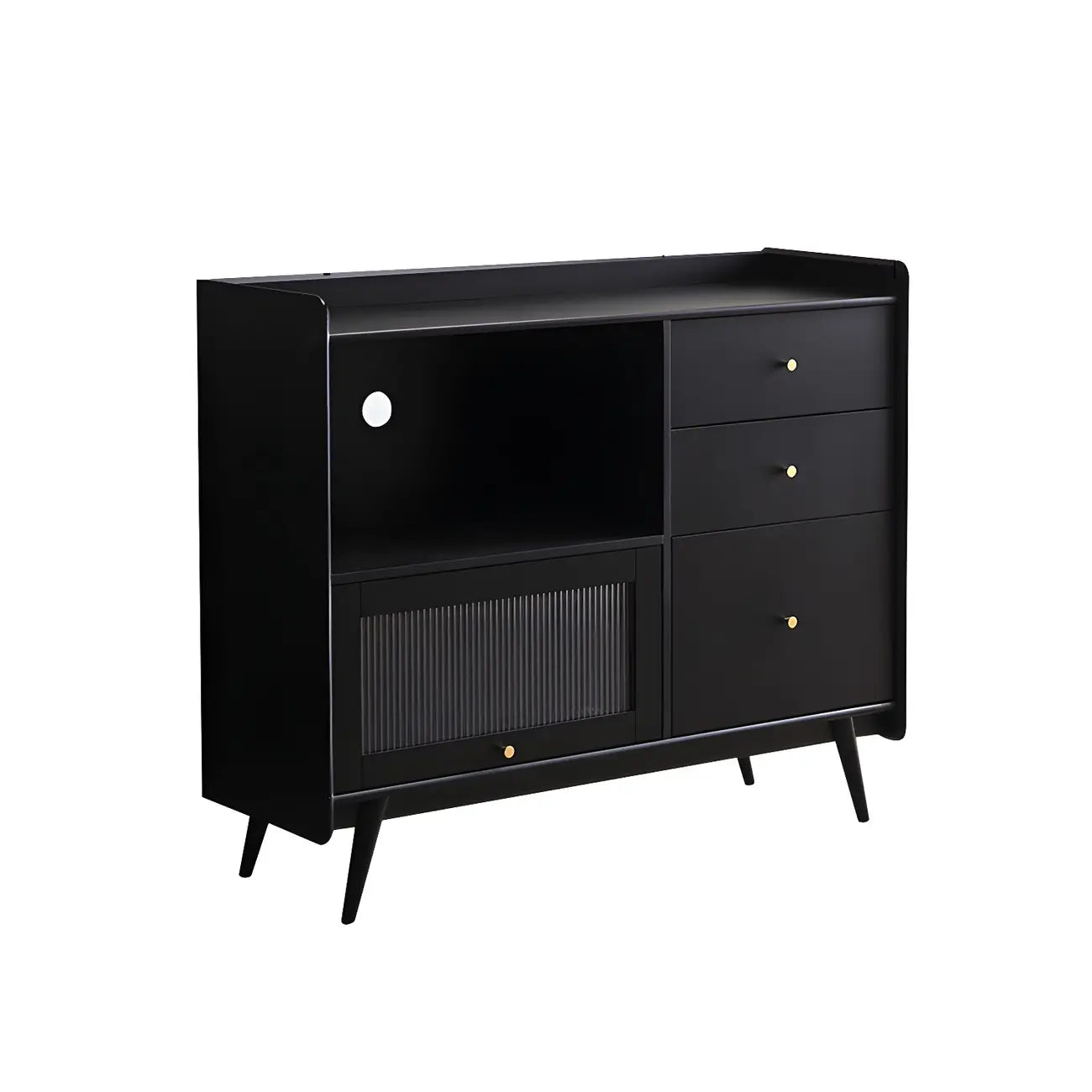Modern 3 Drawer Buffet Table with Glass Doors in Black