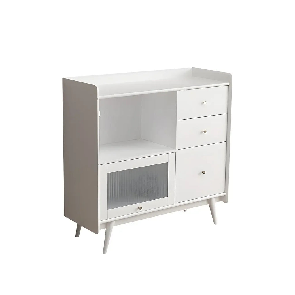 Modern 3 Drawer Buffet Table with Glass Doors in Black