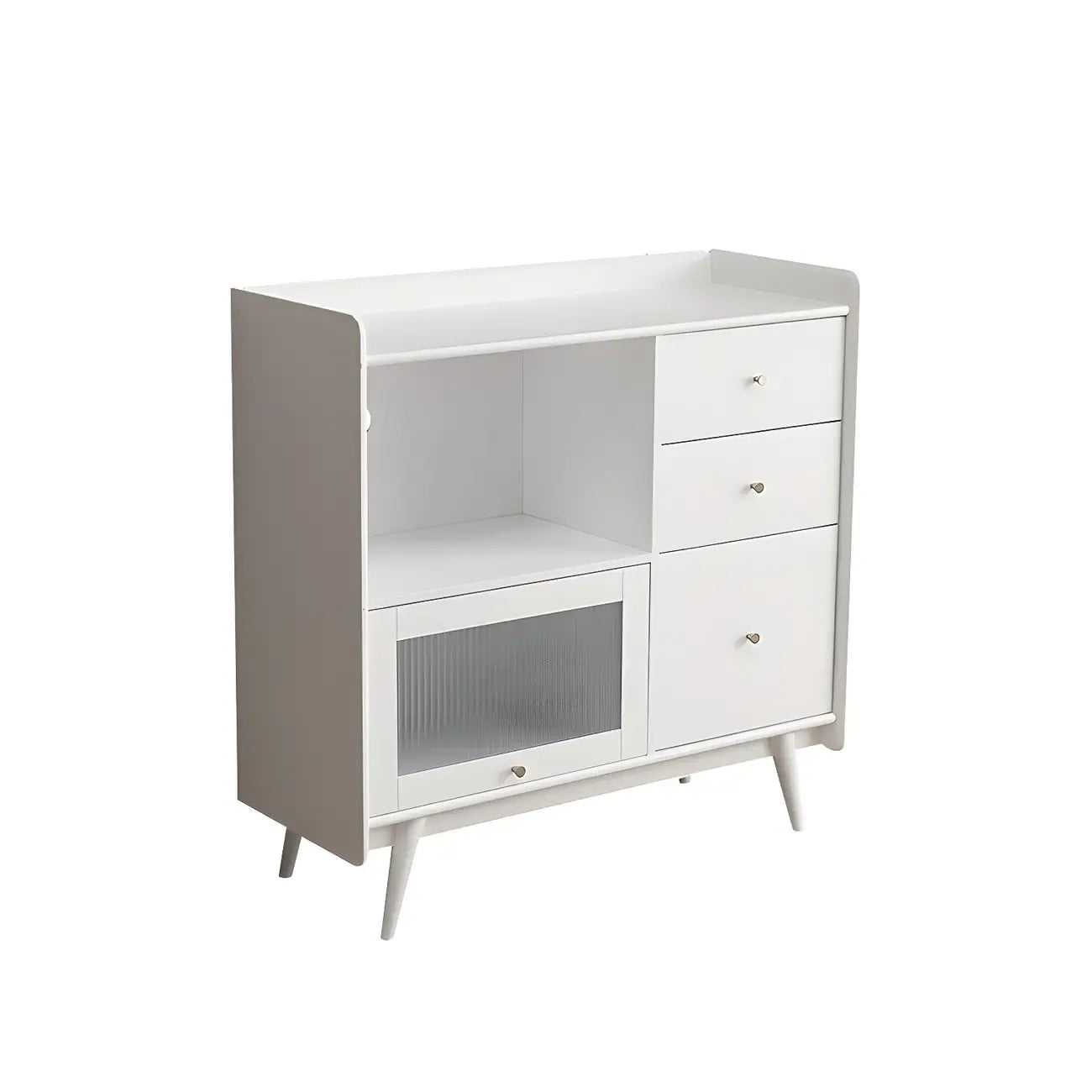 Modern 3 Drawer Buffet Table with Glass Doors in Black