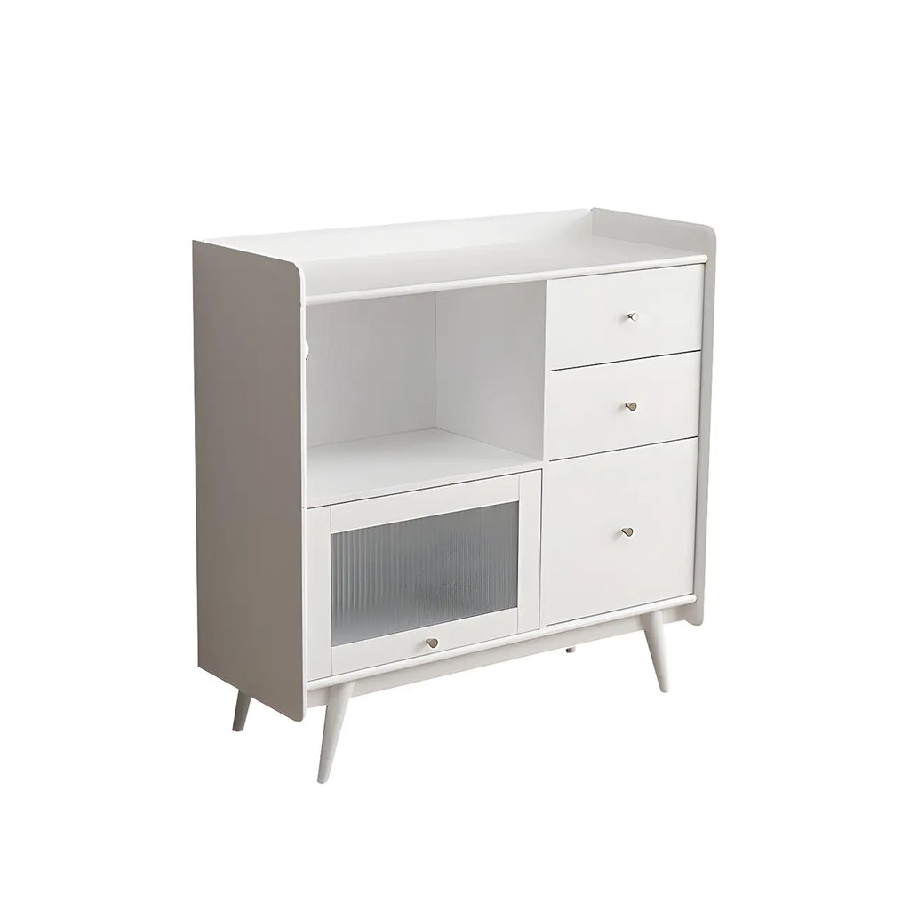 Modern 3 Drawer Buffet Table with Glass Doors in Black
