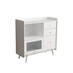 Modern 3 Drawer Buffet Table with Glass Doors in Black
