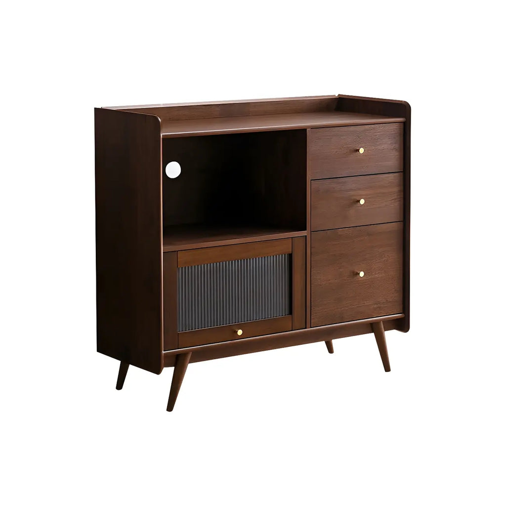 Modern 3 Drawer Buffet Table with Glass Doors in Black