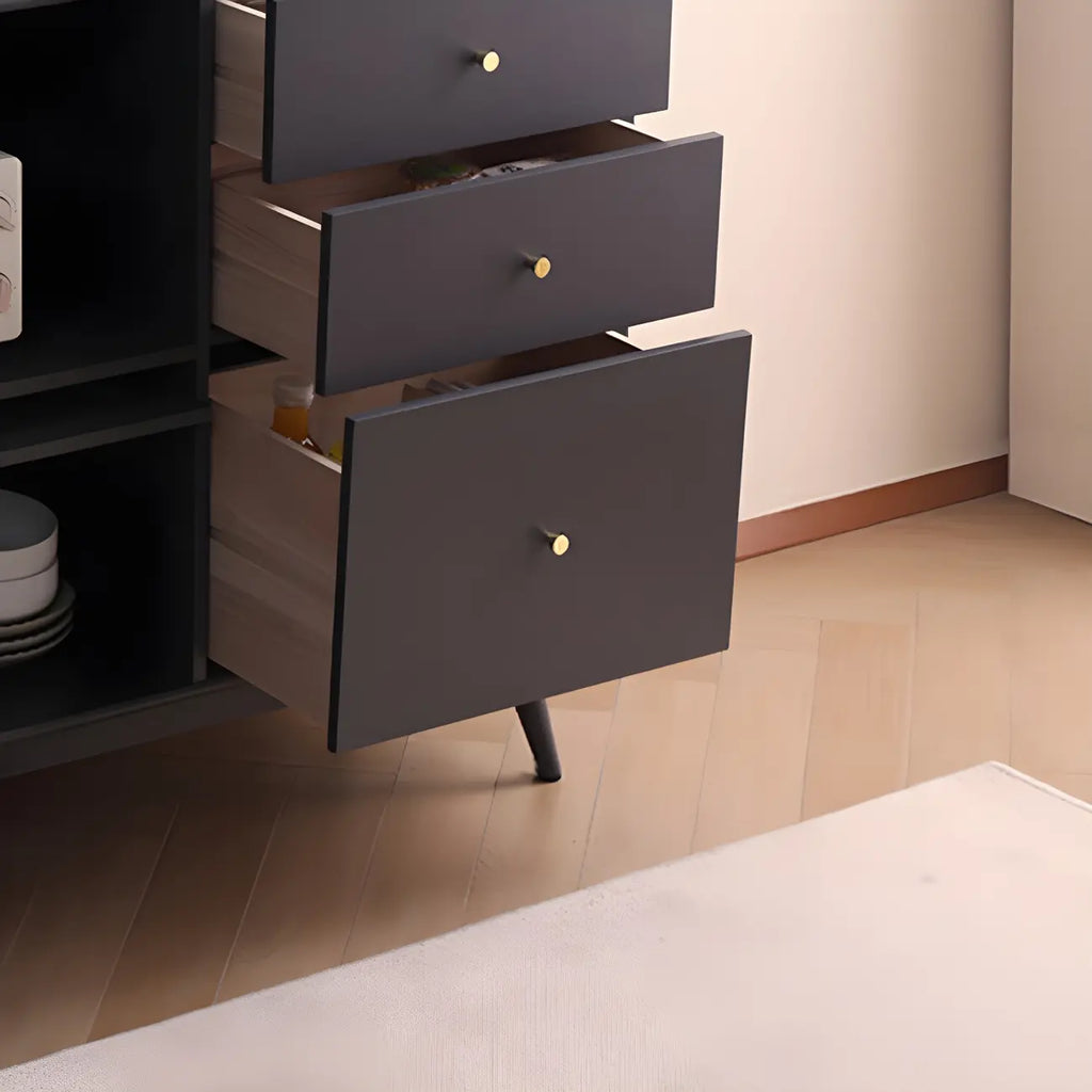 Modern 3 Drawer Buffet Table with Glass Doors in Black
