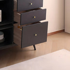 Modern 3 Drawer Buffet Table with Glass Doors in Black
