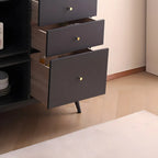 Modern 3 Drawer Buffet Table with Glass Doors in Black
