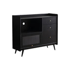 Modern 3 Drawer Buffet Table with Glass Doors in Black