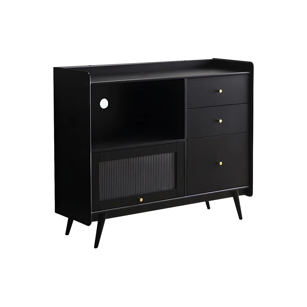 Modern 3 Drawer Buffet Table with Glass Doors in Black
