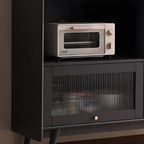 Modern 3 Drawer Buffet Table with Glass Doors in Black