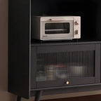 Modern 3 Drawer Buffet Table with Glass Doors in Black
