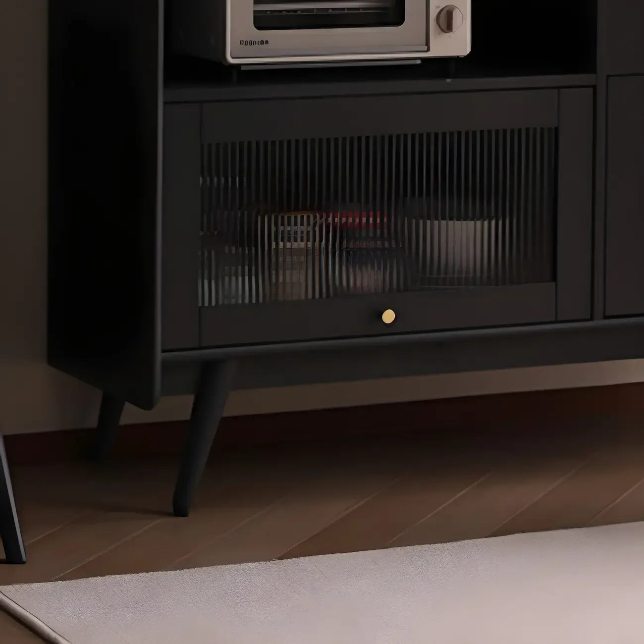 Modern 3 Drawer Buffet Table with Glass Doors in Black