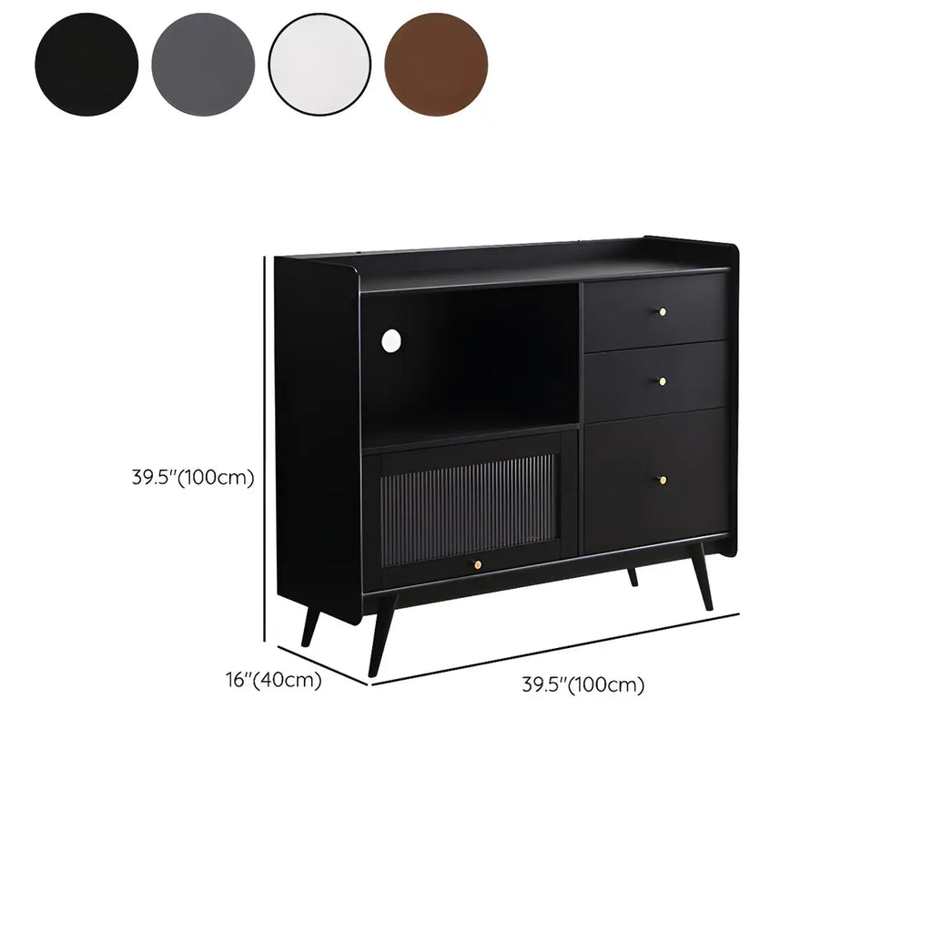 Modern 3 Drawer Buffet Table with Glass Doors in Black